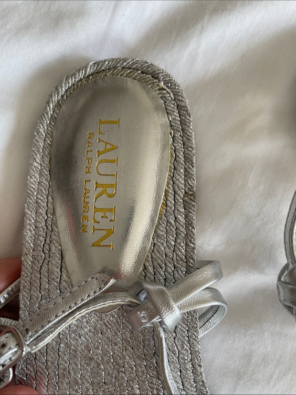 NEW!!! Ralph Lauren Metallic Silver Rope-Style T-Strap Sandals - Picture 8 of 9